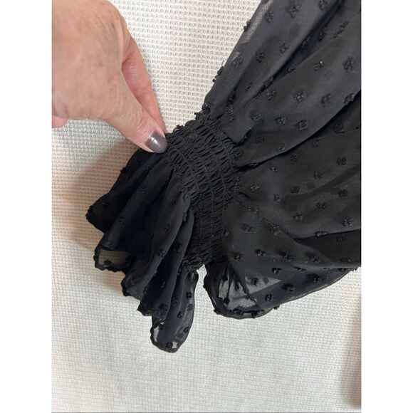 Sam and Jess Black Swiss Dot Chiffon Blouse Sheer Sleeves V-Neck Women’s L - Picture 5 of 12